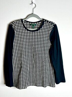 Lauren Ralph Lauren Black Houndstooth Lightweight Shirt Preppy Old Money Sz XL